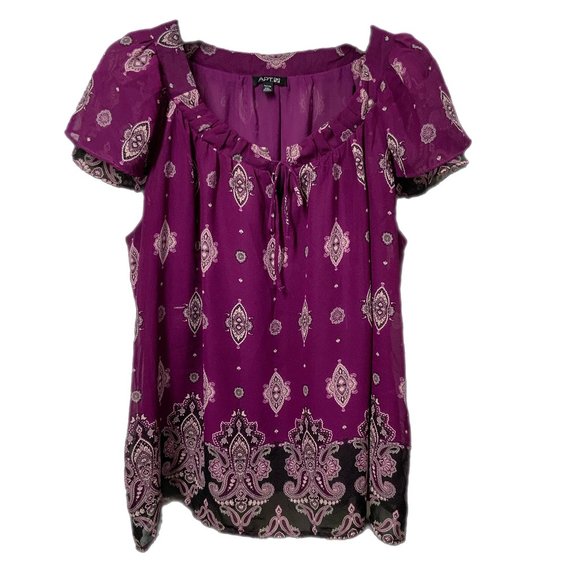 Apt. 9 Tops - Apt. 9 Petite XL Purple Fuchsia Layered Short Sleeve Blouse